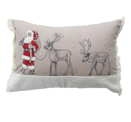 Embroidered Santa Lumbar Pillow