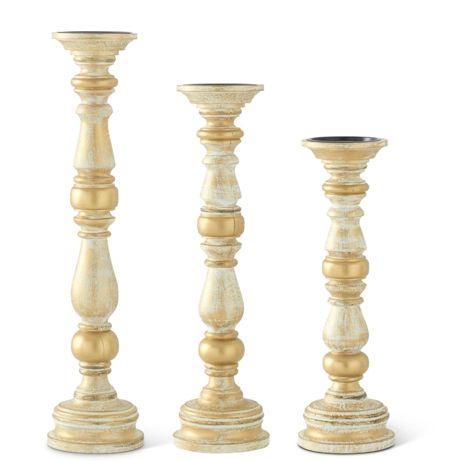 Gold Whitewashed Candle Holder - MD