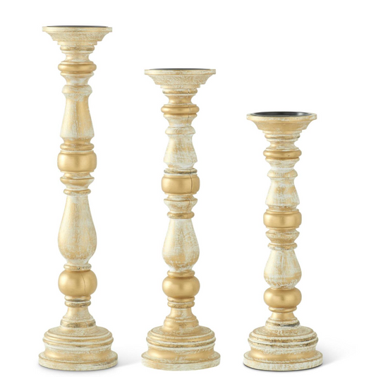 Gold Whitewashed Candle Holder - LG