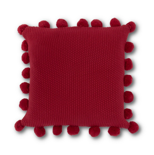 20" Red Pom Pom Pillow