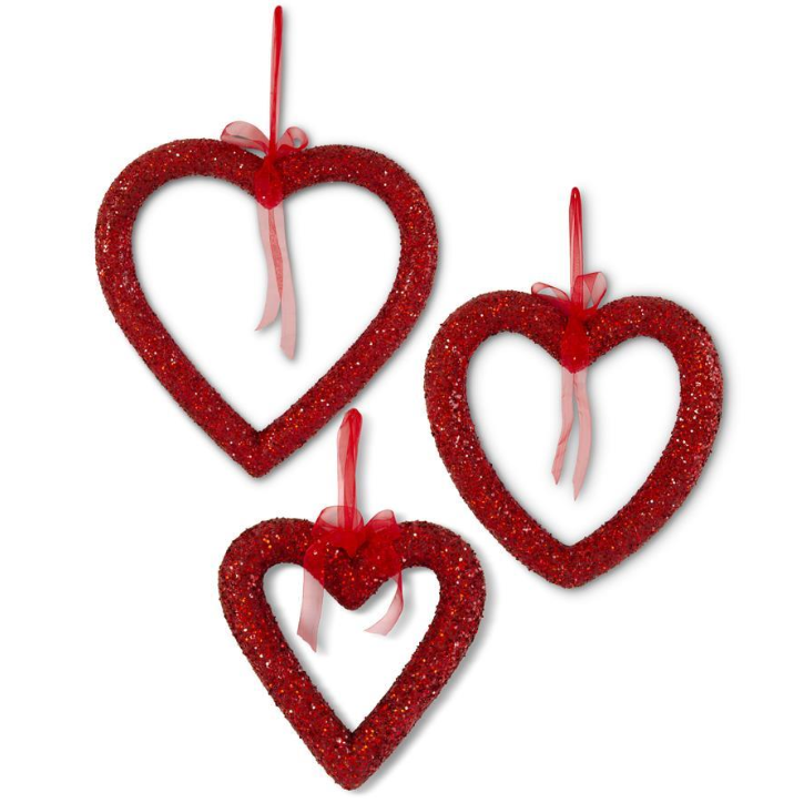 LG - Red Sequin Glitter Heart w/Ribbon