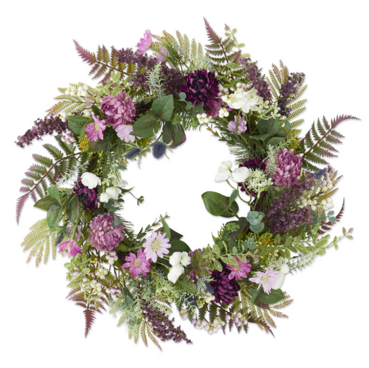 26" Purple/White Perennials Spring Wreath