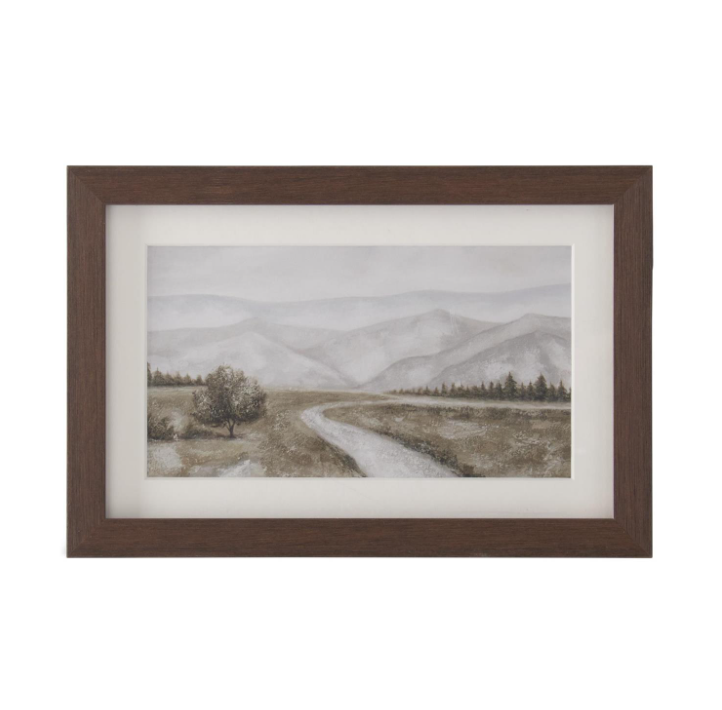 Wood Framed Watercolor Mnts/Lnd Print
