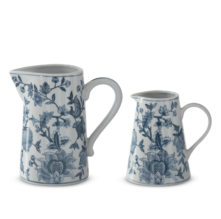 Navy/White Porcelain Chinoiserie Pitcher - LG