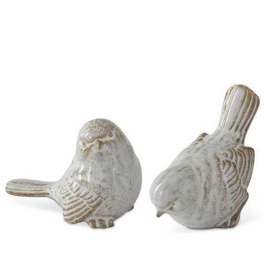3.5" Cream/Taupe Glazed Ceramic Bird - 2 STYLES