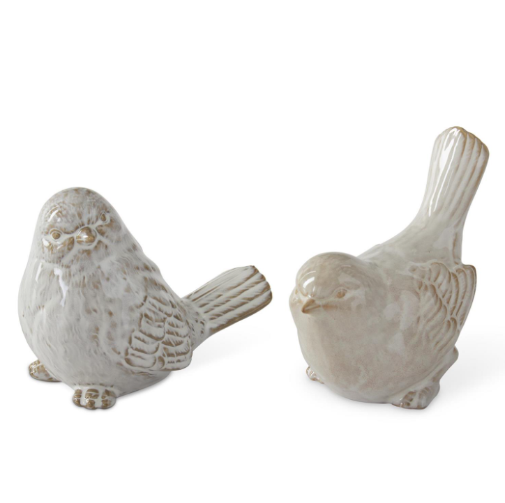 4.25" Cream/Taupe Glazed Ceramic Bird - 2 STYLES