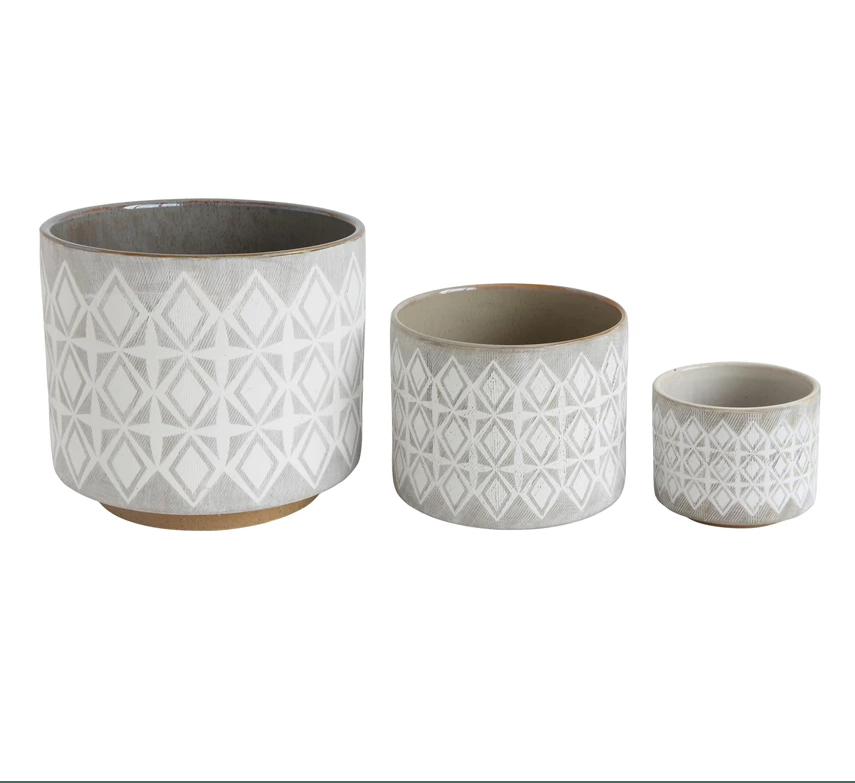 Grey Diamond Stoneware Planter - 5"