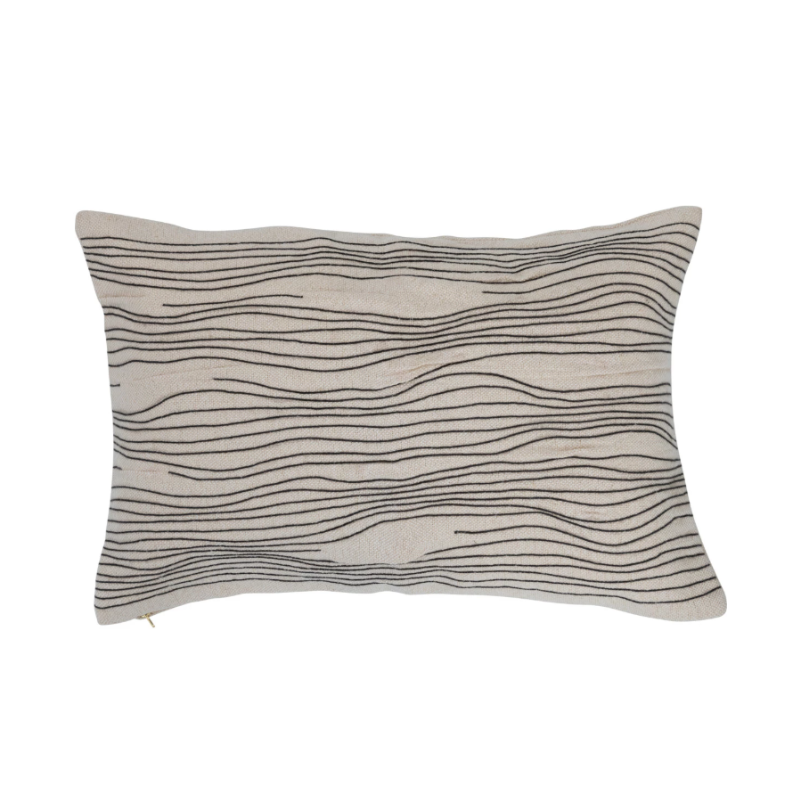 Cream/Blk Embroidered Lumbar Pillow