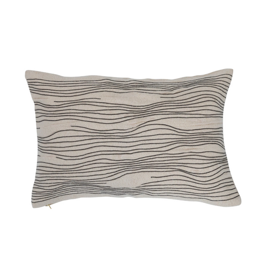 Cream/Blk Embroidered Lumbar Pillow