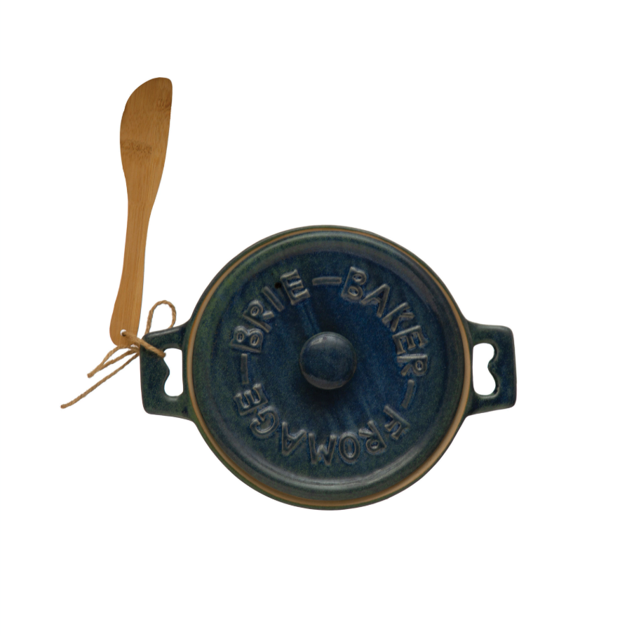 Stoneware Brie Baker w/ Bamboo Spreader