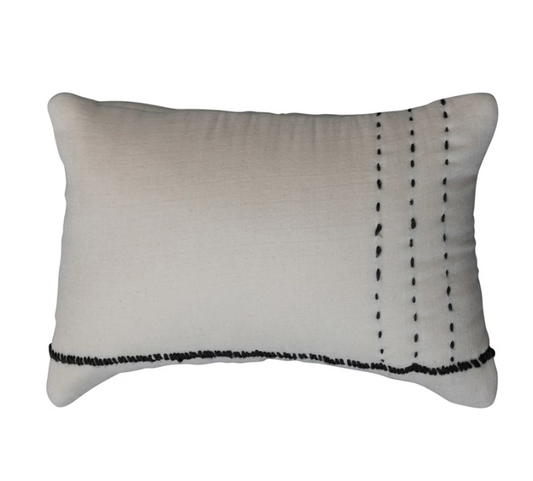 Cotton Lumbar Pillow w/ Hand Embroidery