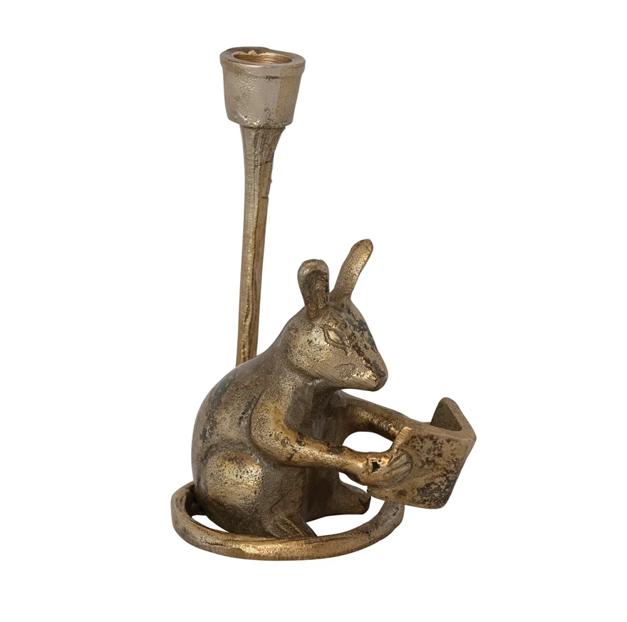 Antique Gold Reading Mouse Taper Holder
