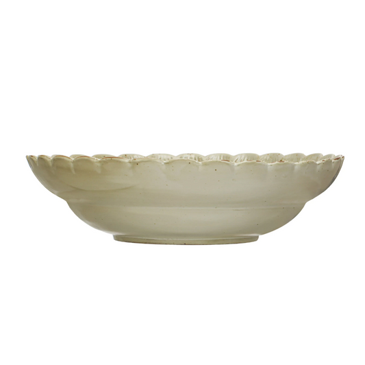 Green Stoneware Bowl w/ Scalloped Edge