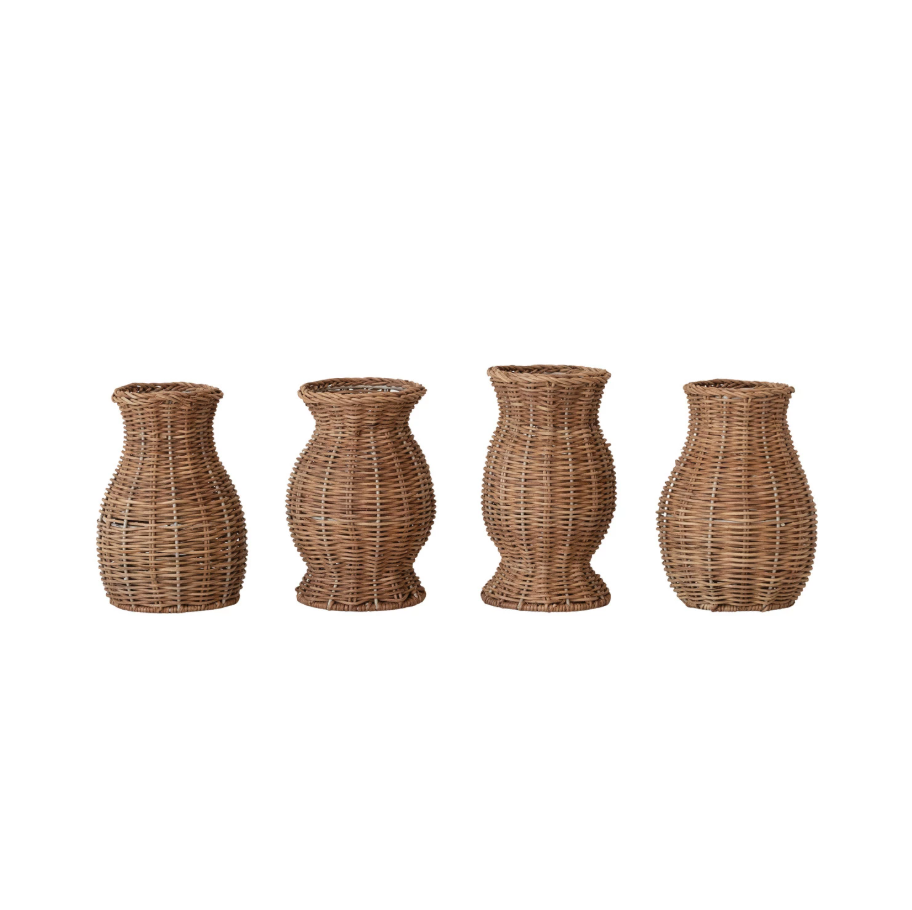 Hand-Woven Rattan Vase w/ Glass Insert