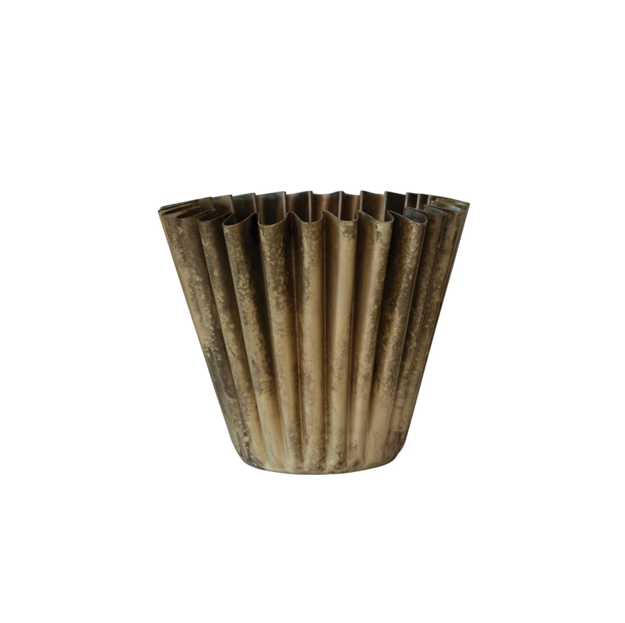 Antique Brass Fluted Metal Planter