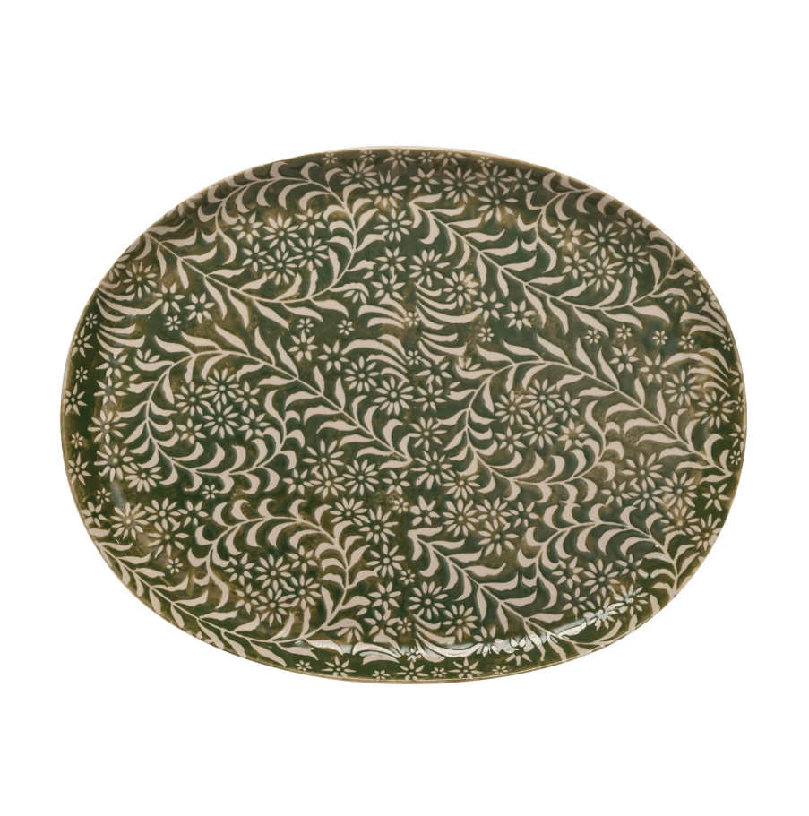 Stoneware Platter w/ Botanical Relief