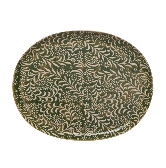 Stoneware Platter w/ Botanical Relief