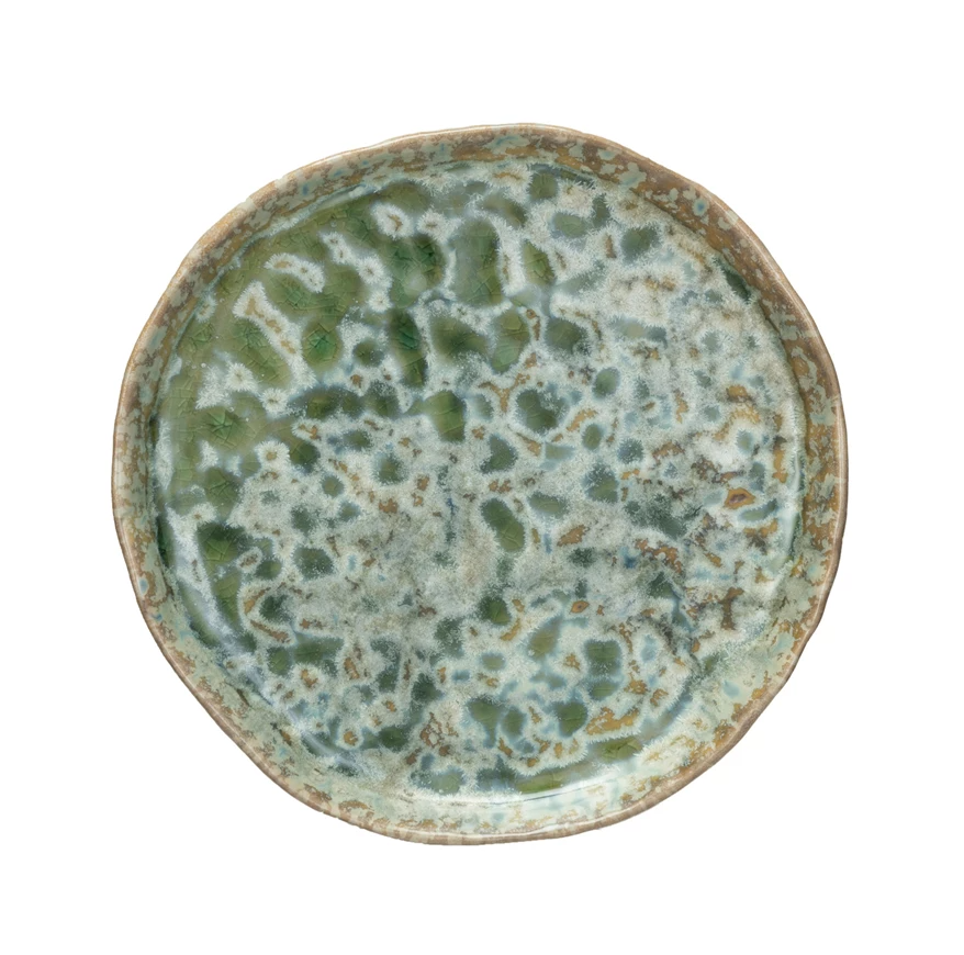 Green Crackle Stoneware Plate