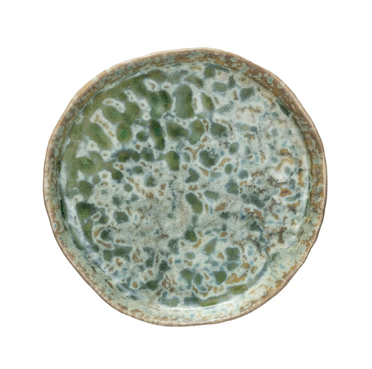 Green Crackle Stoneware Plate