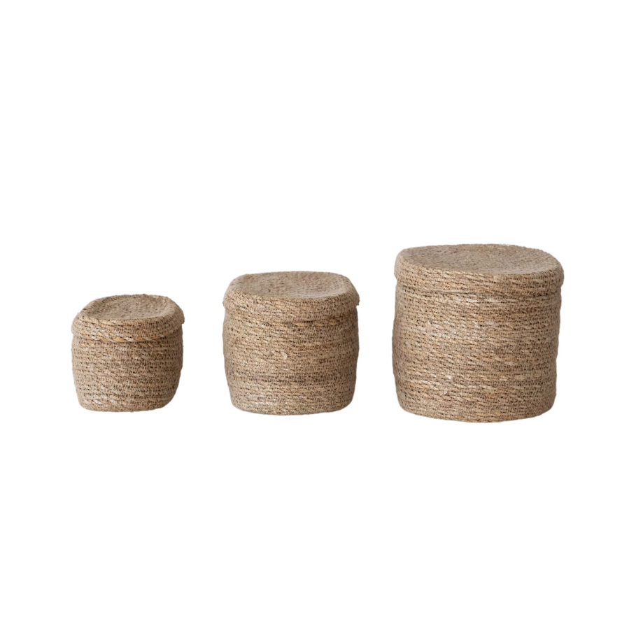 Oval Hand-Woven Seagrass Basket w/ Lid