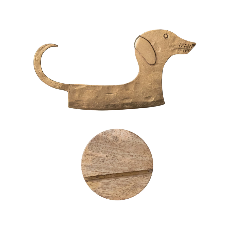 Hand-Forged Brass Dog Cheese Knife w/ Stand