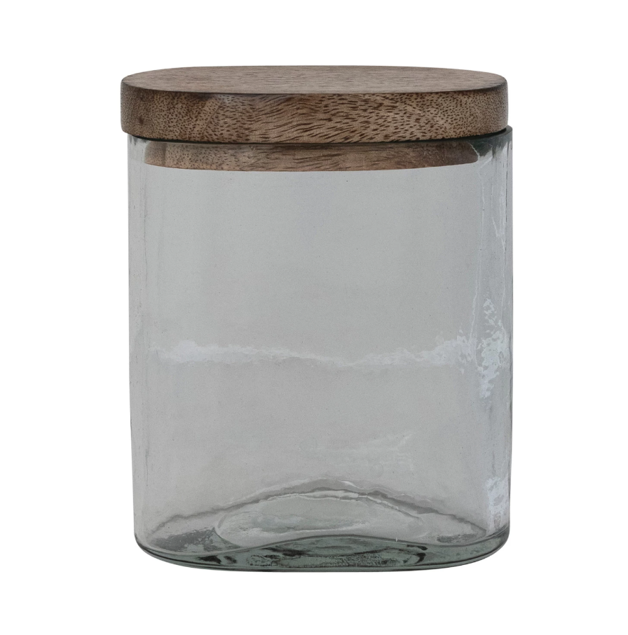 14oz Hand-Blown Jar w/ Mango Wood Lid
