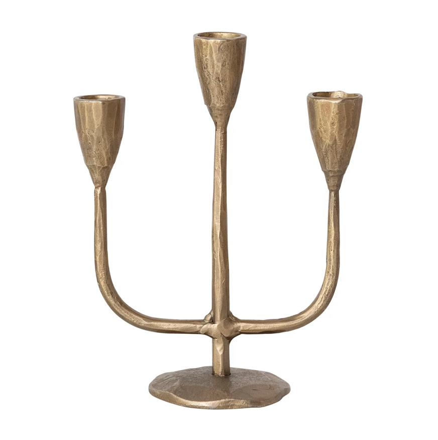 Antique Brass Hand-Forged Iron Mini Candelabra