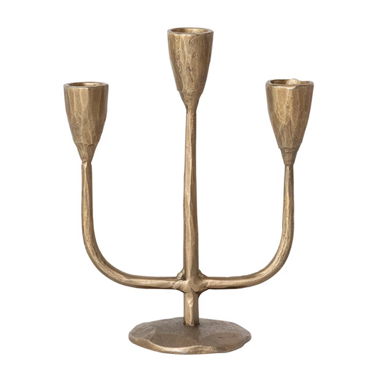 Antique Brass Hand-Forged Iron Mini Candelabra