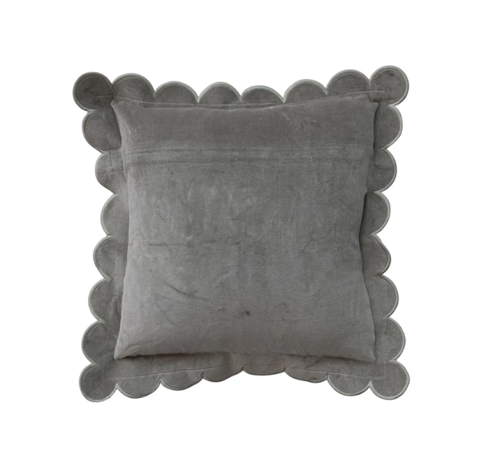 18" Green Scalloped Velvet Pillow