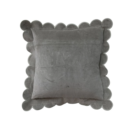 18" Green Scalloped Velvet Pillow