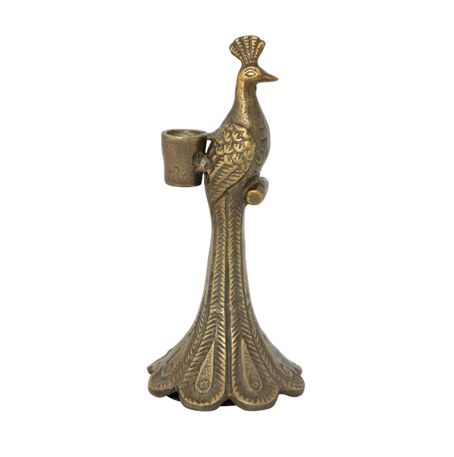 Antique Gold Peacock Taper Holder