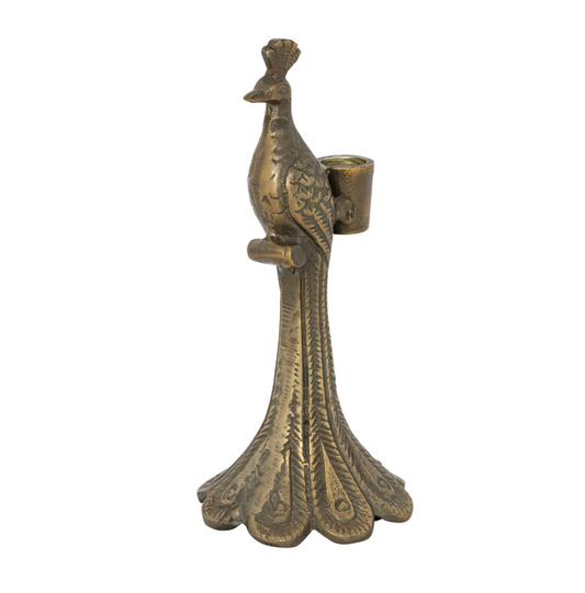 Antique Gold Peacock Taper Holder