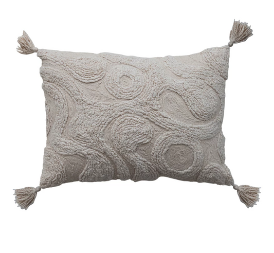 Cream Tufted Lumbar Pillow w/ Tassels