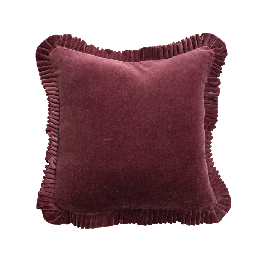 18" Burgundy Velvet Ruffle Pillow