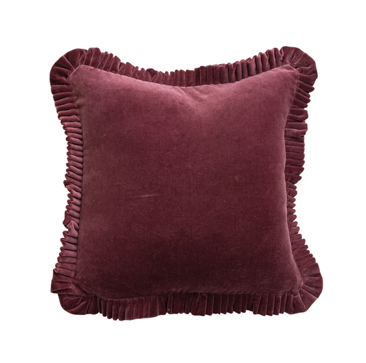 18" Burgundy Velvet Ruffle Pillow