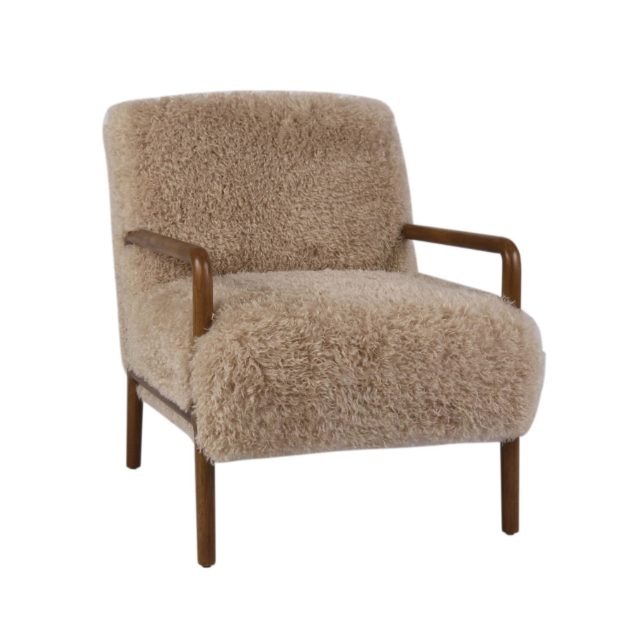 Faux Fur + Rubberwood Chair