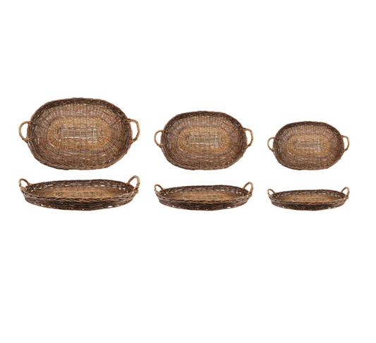 Oval Hand-Woven Wicker Nesting Tray - LG