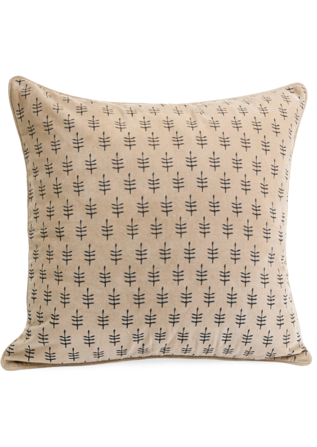 24" Velvet Beige Block Print Pillow