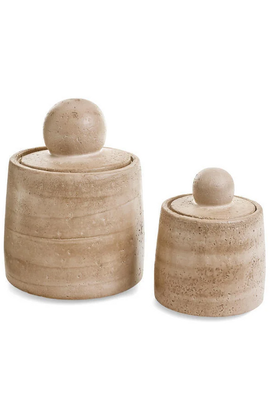 Cement Travertine Canister - LG