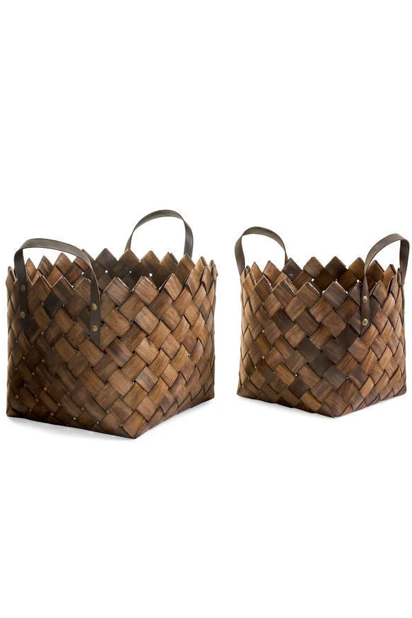 Braided China Fir Basket w/ Leather Handles