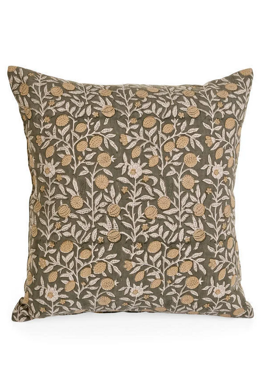 17" Block Print Floral Pillow