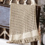 Waffle Fringe Throw - KHAKI