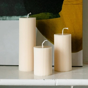 3" Handmade Ribbed Pillar Candle - IVORY