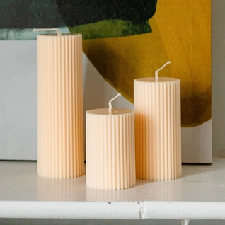 4" Handmade Ribbed Pillar Candle - ECRU