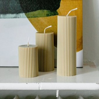 4" Handmade Ribbed Pillar Candle - OLIVACEOUS