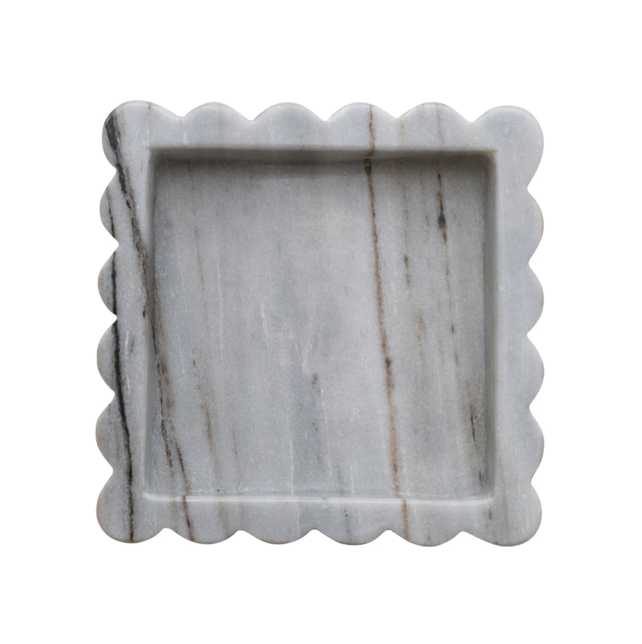 Grey Melange Marble Scalloped Tray