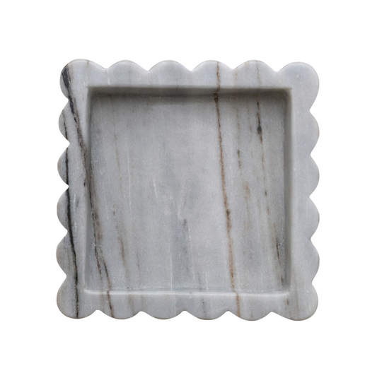 Grey Melange Marble Scalloped Tray