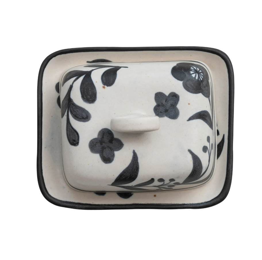 Hand-Painted Matte Stoneware Butter Dish