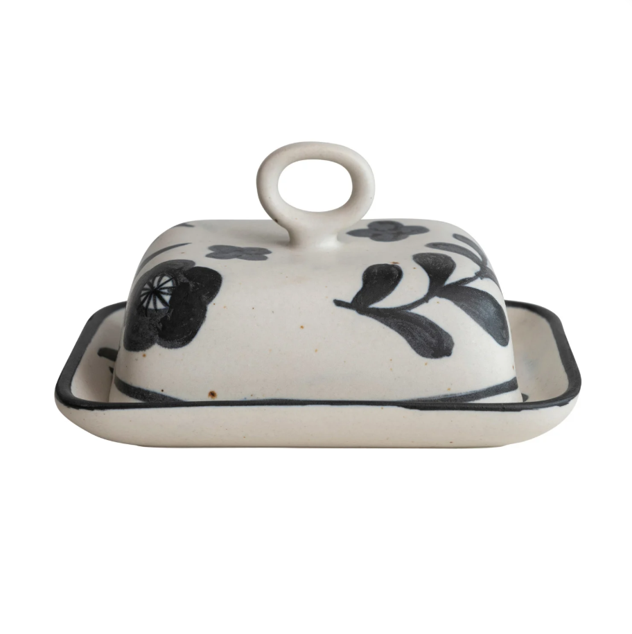 Hand-Painted Matte Stoneware Butter Dish