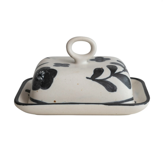 Hand-Painted Matte Stoneware Butter Dish